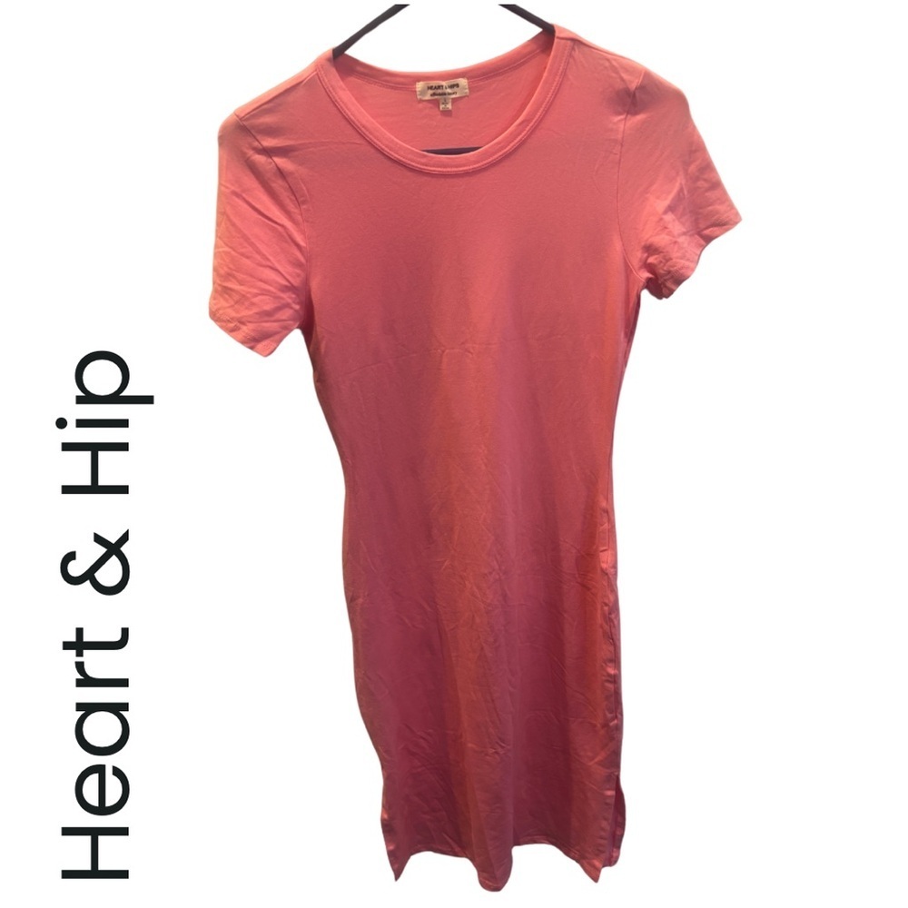 Heart & Hips Pink Women's T shirt Dress with Side Slit Size L NWOT